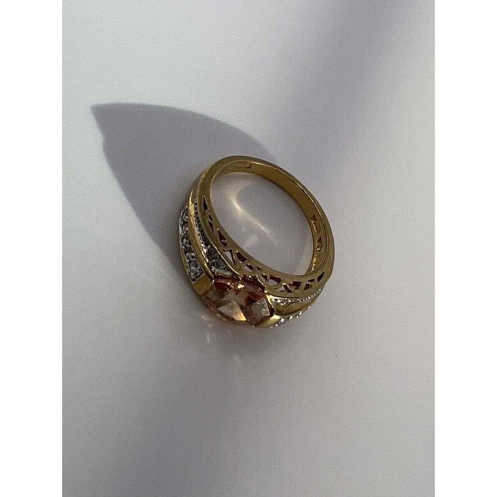 925 Sterling Silver Gold Plated Citrine & CZ Ring Size 6.5
